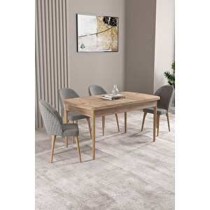 Milas Atlantik Çam 80x132 Açılabilir Mdf Masa Yemek Odası Takımı, Mutfak Takımı 4 adet Sandalye Gri