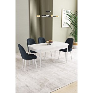 Ikon Beyaz 80x132 Açılabilir Mdf Masa Yemek Odası Takımı, Mutfak Takımı 4 Adet Sandalye Antrasit