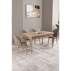 Milas Atlantik Çam 80x132 Açılabilir Mdf Masa Yemek Odası Takımı, Mutfak Takımı 4 adet Sandalye Cappuccino
