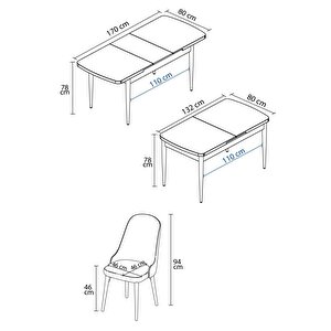 Ikon Beyaz 80x132 Açılabilir Mdf Masa Yemek Odası Takımı, Mutfak Takımı 4 Adet Sandalye