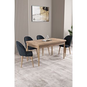 Milas Atlantik Çam 80x132 Açılabilir Mdf Masa Yemek Odası Takımı, Mutfak Takımı 4 adet Sandalye Antrasit