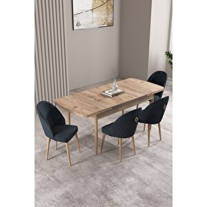 Milas Atlantik Çam 80x132 Açılabilir Mdf Masa Yemek Odası Takımı, Mutfak Takımı 4 adet Sandalye Antrasit