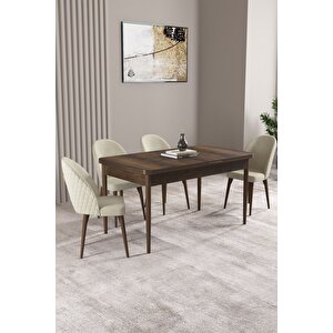 ​​​​​​​milas Barok Desen 80x132 Açılabilir Mdf Masa Yemek Odası Takımı, Mutfak Takımı 4 adet Sandalye Krem