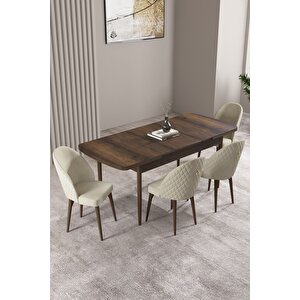 ​​​​​​​milas Barok Desen 80x132 Açılabilir Mdf Masa Yemek Odası Takımı, Mutfak Takımı 4 adet Sandalye Krem