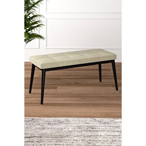 Tina Baby Face Modern Siyah Metal Ayak Bench Oturak 90x40, Ayakkabılık Bank, Yatak Ucu Puf Krem