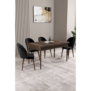 ​​​​​​​milas Barok Desen 80x132 Açılabilir Mdf Masa Yemek Odası Takımı, Mutfak Takımı 4 adet Sandalye Siyah