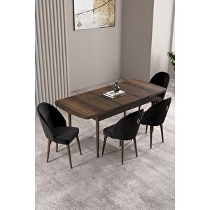 ​​​​​​​milas Barok Desen 80x132 Açılabilir Mdf Masa Yemek Odası Takımı, Mutfak Takımı 4 adet Sandalye Siyah