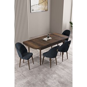 ​​​​​​​milas Barok Desen 80x132 Açılabilir Mdf Masa Yemek Odası Takımı, Mutfak Takımı 4 adet Sandalye Antrasit