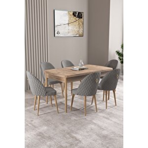 Milas Atlantik Çam 80x132 Açılabilir Mdf Masa Yemek Odası Takımı, Mutfak Takımı 6 Adet Sandalye Gri