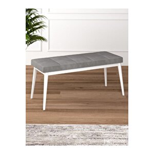 Tina Baby Face Modern Beyaz Ahşap Ayak Bench Oturak 90x40, Ayakkabılık Bank, Yatak Ucu Puf Gri