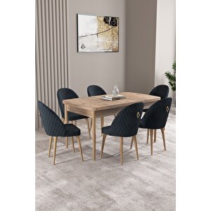 Milas Atlantik Çam 80x132 Açılabilir Mdf Masa Yemek Odası Takımı, Mutfak Takımı 6 Adet Sandalye Antrasit