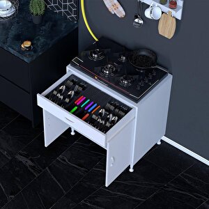 Qplas (xxl) Ocak Altı 1 Çekmece Ve Kapaklı 1 Raflı Set 75 Cm Genişlik 48 Cm Derinlik