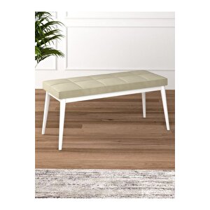 Tina Baby Face Modern Beyaz Metal Ayak Bench Oturak 90x40, Ayakkabılık Bank, Yatak Ucu Puf Krem