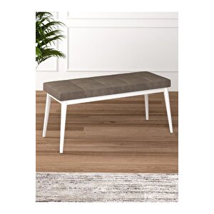 Tina Baby Face Modern Beyaz Metal Ayak Bench Oturak 90x40, Ayakkabılık Bank, Yatak Ucu Puf Cappuccino