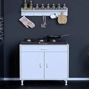 Doqu (xxxl) Ocak Altı 1 Çekmece Ve Kapaklı 1 Tüp Gözlü Set 80 Cm Genişlik 48 Cm Derinlik + Askılı Baharat Rafı 80 cm
