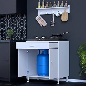 Doqu (xxxl) Ocak Altı 1 Çekmece Ve Kapaklı 1 Tüp Gözlü Set 80 Cm Genişlik 48 Cm Derinlik + Askılı Baharat Rafı 80 cm