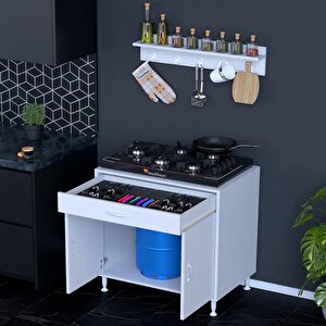 Doqu (xxxl) Ocak Altı 1 Çekmece Ve Kapaklı 1 Tüp Gözlü Set 80 Cm Genişlik 48 Cm Derinlik + Askılı Baharat Rafı