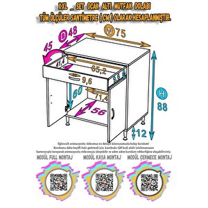 Doqu (xxl) Ocak Altı 1 Çekmece Ve Kapaklı 1 Tüp Gözlü Set 75 Cm Genişlik 48 Cm Derinlik