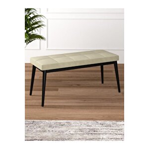Tina Baby Face Modern Siyah Ahşap Ayak Bench Oturak 90x40, Ayakkabılık Bank, Yatak Ucu Puf Krem
