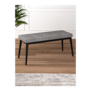 Tina Baby Face Modern Siyah Ahşap Ayak Bench Oturak 90x40, Ayakkabılık Bank, Yatak Ucu Puf Gri