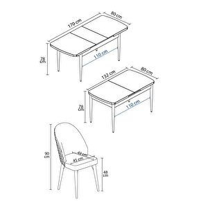 Milas Beyaz 80x132 Açılabilir Mdf Masa Yemek Odası Takımı, Mutfak Takımı 6 Adet Sandalye