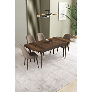 Ikon Barok Desen 80x132 Açılabilir Mdf Masa Yemek Odası Takımı, Mutfak Takımı 4 Adet Sandalye Cappuccino