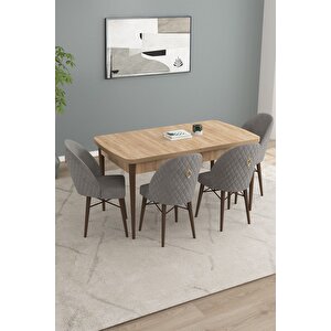 Calvin Meşe Desen 80x132 Açılabilir Mdf Masa Yemek Odası Takımı, Mutfak Takımı 4 Adet Sandalye Gri