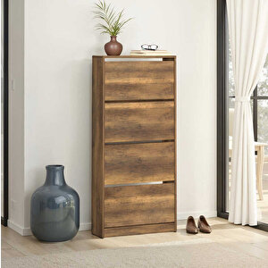 Flat Duo 4 Katlı Geniş Ayakkabılık-koyu Ceviz (oslo Ceviz) 73x157x26 Cm (gxyxd)