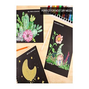 Telli Eskiz Defteri Siyah A4 1 Adet Spiralli Siyah Eskiz Defteri 150 Gr 40 Yaprak Grafit Yağlı Pastel Jel Mürekkep Kalem