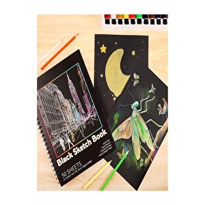 Telli Siyah Defter A5 40 Yaprak Eskiz Fotoğraf Albümü Simli Kalem Simli Bant Sarı Beyaz Kurşun Jel Kalem Sigi Kalemtraş