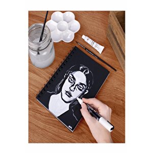 Telli Siyah Defter A5 40 Yaprak Eskiz Fotoğraf Albümü Simli Kalem Simli Bant Sarı Beyaz Kurşun Jel Kalem Sigi Kalemtraş