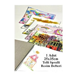 Resim Defteri 15 Yaprak 25x35 Cm 1 Adet Spiralli Orta Boy Telli Resim Defteri Karton Kapak 110 Gr Öğrenci Okul
