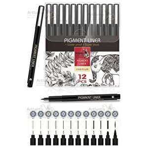 Teknik Çizim Kalemi 12 Li 1 Paket Drawing Pigment Liner Eskiz Kaligrafi Kalemi Kalıcı Mürekkep Suya Dayanıklı