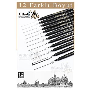 Teknik Çizim Kalemi 12 Li 1 Paket Drawing Pigment Liner Eskiz Kaligrafi Kalemi Kalıcı Mürekkep Suya Dayanıklı