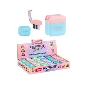 Kalemtıraş Çift Bıçaklı Hazneli 6 Renk 1 Paket Mk-2040 Pastel Renkler Iki Bıçaklı Jumbo Kalemtraş Kalem Açaçagı Plastik