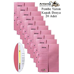 Yarım Kapak Telli Dosya Pembe Karton 20 Adet Karton Yarım Kapaklı Kapsüllü Dosya A4 Boy 24x32 Cm Klasör İçin Büro Ofis