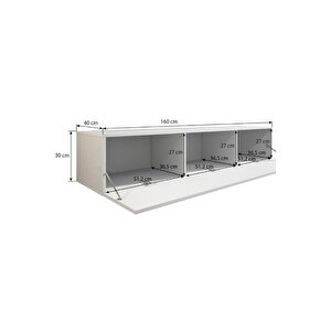 Modern Tv Ünitesi Duvara Monte Kapaklı Tv Sehpası Minimal Salon Raflı Depolama Ünitesi Beyaz 160cm