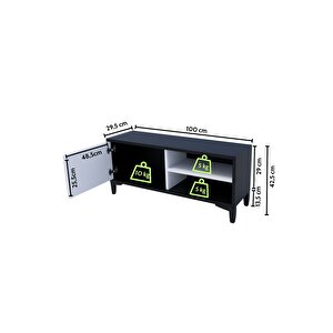 Modern Tv Ünitesi Kapaklı Raflı Tv Sehpası Salon İçin Minimal Tasarım Fonksiyonel Tv Dolabı Siyah-beyaz