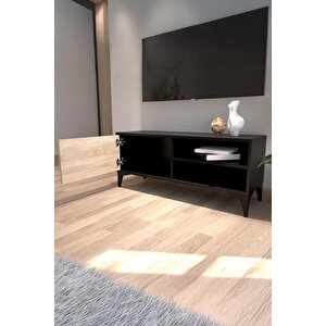 Modern Tv Ünitesi Kapaklı Raflı Tv Sehpası Salon İçin Minimal Tasarım Fonksiyonel Tv Dolabı