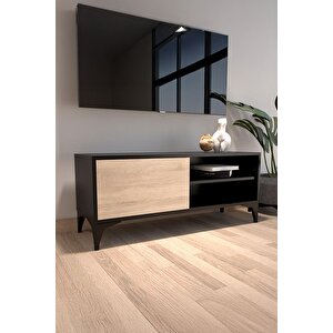 Modern Tv Ünitesi Kapaklı Raflı Tv Sehpası Salon İçin Minimal Tasarım Fonksiyonel Tv Dolabı