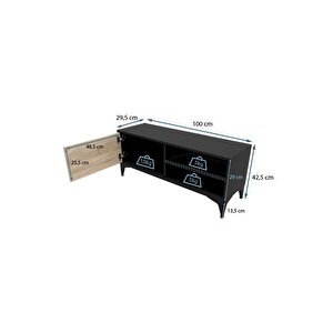 Modern Tv Ünitesi Kapaklı Raflı Tv Sehpası Salon İçin Minimal Tasarım Fonksiyonel Tv Dolabı