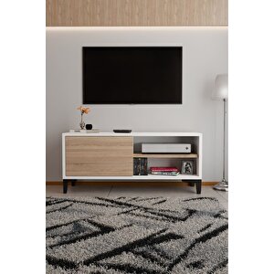 Modern Tv Ünitesi Kapaklı Raflı Tv Sehpası Salon İçin Minimal Tasarım Fonksiyonel Tv Dolabı