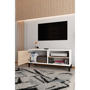 Modern Tv Ünitesi Kapaklı Raflı Tv Sehpası Salon İçin Minimal Tasarım Fonksiyonel Tv Dolabı