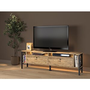 Roma Led Işıklı  Özel Tasarım Metal Ayaklı Minifiksli Tv Ünitesi - Tv Sehpası 160 Cm