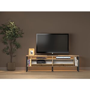 Roma Led Işıklı  Özel Tasarım Metal Ayaklı Minifiksli Tv Ünitesi - Tv Sehpası 160 Cm