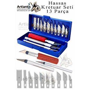 Hassas Kretuar Seti 13 Parça 1 Paket Plastik Kutulu Neşter Seti Gravür Ahşap Oyma Kesme Çelik Bıçak Seti Hobi