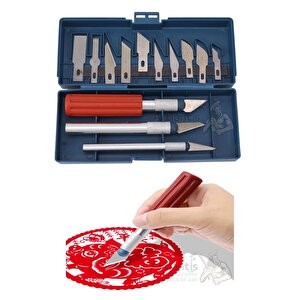Hassas Kretuar Seti 13 Parça 1 Paket Plastik Kutulu Neşter Seti Gravür Ahşap Oyma Kesme Çelik Bıçak Seti Hobi