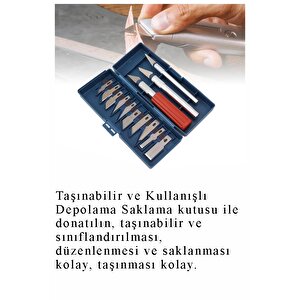 Hassas Kretuar Seti 13 Parça 1 Paket Plastik Kutulu Neşter Seti Gravür Ahşap Oyma Kesme Çelik Bıçak Seti Hobi