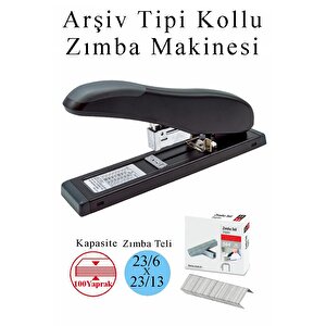 Büyük Boy Zımba Makinesi 1 Adet Arşiv Tipi Zımba Makinası 100 Sayfa Kapasite Zımba Teli Hediyeli Kollu Zımba Makinası