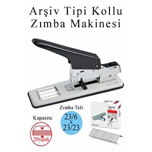 Büyük Boy Zımba Makinesi 1 Adet Arşiv Tipi Zımba Makinası 200 Yaprak Kapasiteli Zımba Teli Hediyeli Kollu Zımba Makinası